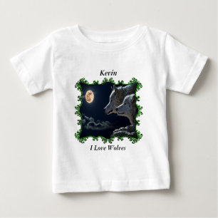 Camiseta Para Bebê Lobos cinzas a olhar para a lua de cheio