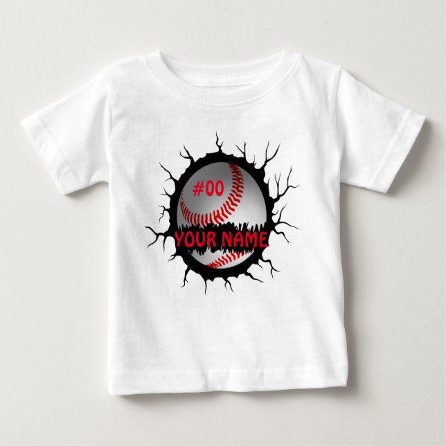 Camiseta Para Bebê Logotipo de Baseball, Nome Personalizado de Baseba (Frente)