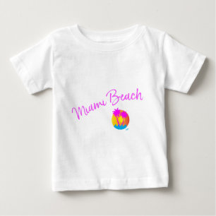 Camiseta Para Bebê Logotipo Miami-Praia-Sol-palms-rosa