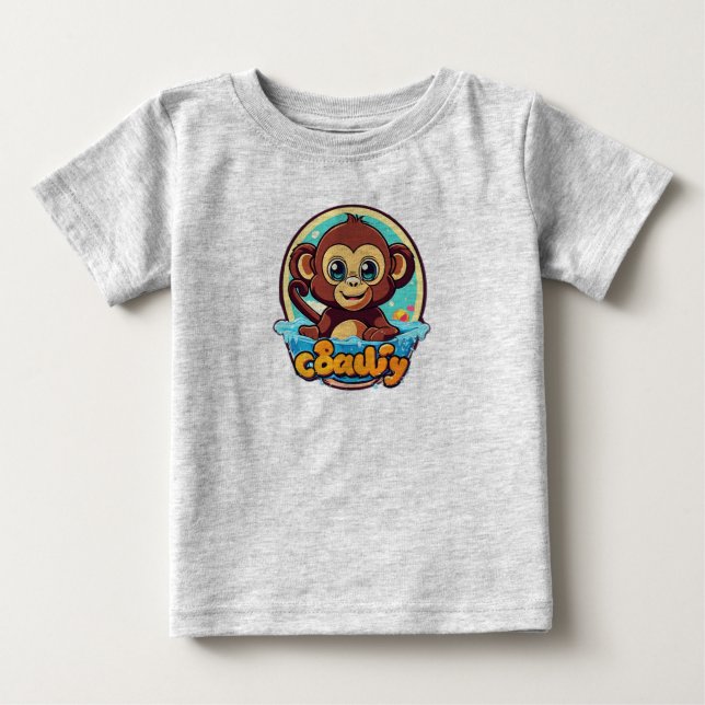 Camiseta Para Bebê Logotipo Retro Kawaii Monkey Splash (Frente)