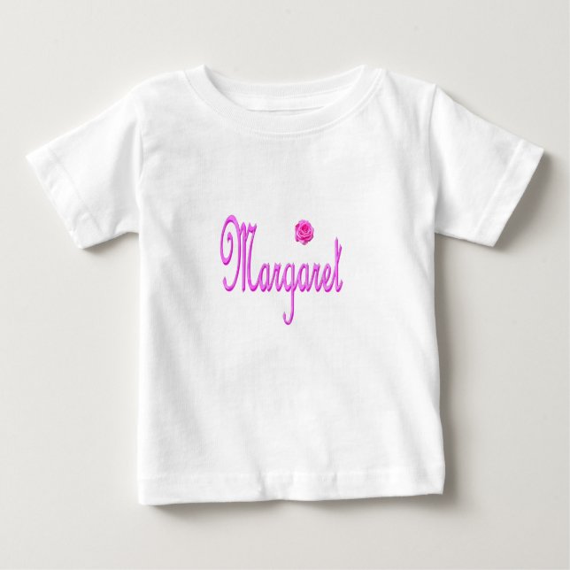 Camiseta Para Bebê Logotipo rosa com nome de Margaret, (Frente)