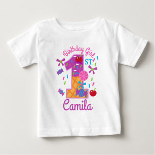 Camiseta Para Bebê Lolipe de Primeiro Aniversário da Candyland