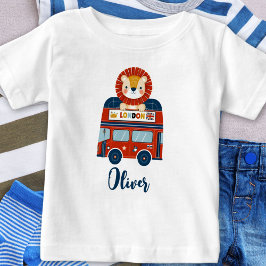 Camiseta Para Bebê London Bus & Bebê Leão Fofo Personalizado