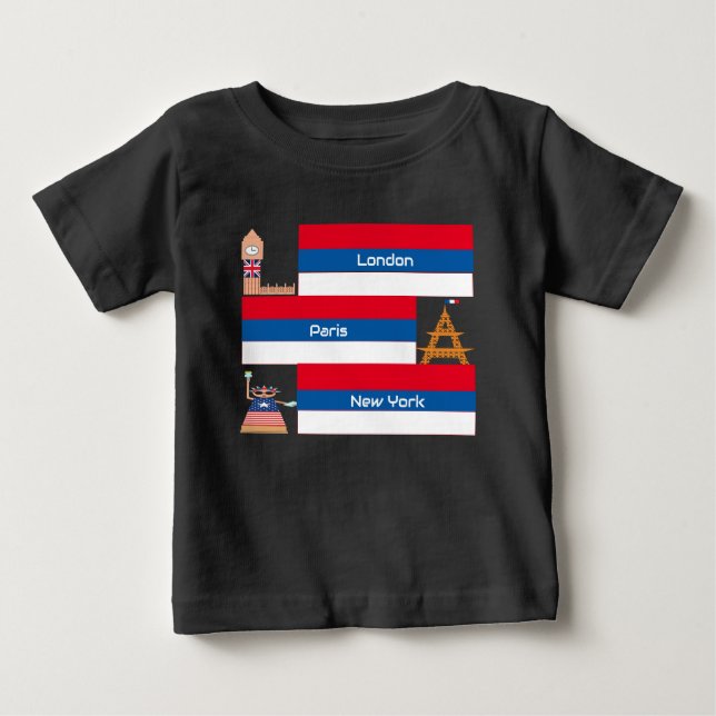 Camiseta Para Bebê London Paris & N York Design T-Shirt (Frente)