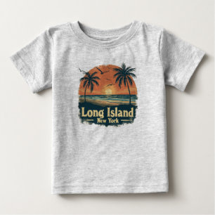 Camiseta Para Bebê Long Island New York Retro Beach Vibes