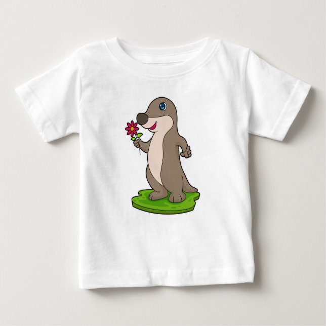 Camiseta Para Bebê Lontra com Flor (Frente)