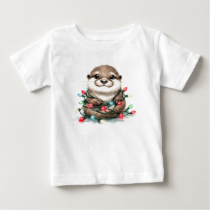 Camiseta Para Bebê Lontra de Natal