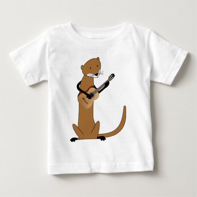 Camiseta Para Bebê Lontra que joga a guitarra (Frente)