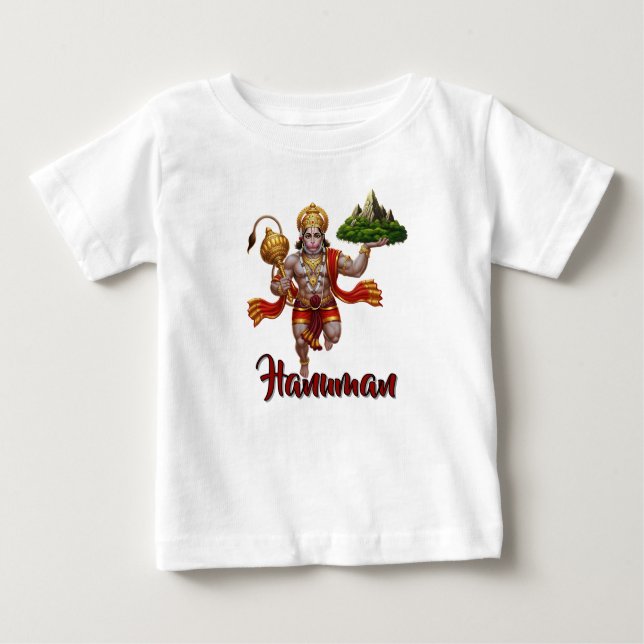 Camiseta Para Bebê Lord Hanuman Flying Lifting Mountain (Frente)