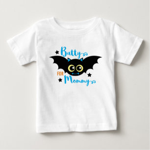 Camiseta Para Bebê Louco pela Mamãe Cute 1º Halloween Morcego Azul