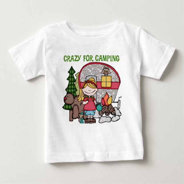 Camiseta Para Bebê Loura Louca Por Acampamento (Frente)