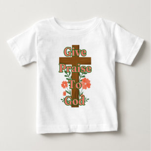 Camiseta Para Bebê Louvado A Deus, Cruz De Madeira