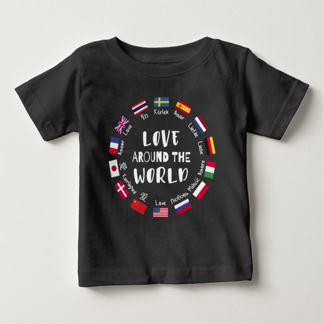 Camiseta Para Bebê Love Around the World Languages  (Frente)