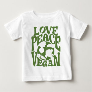 Camiseta Para Bebê Love Peace Vegan Slogan Vegetarian Funny