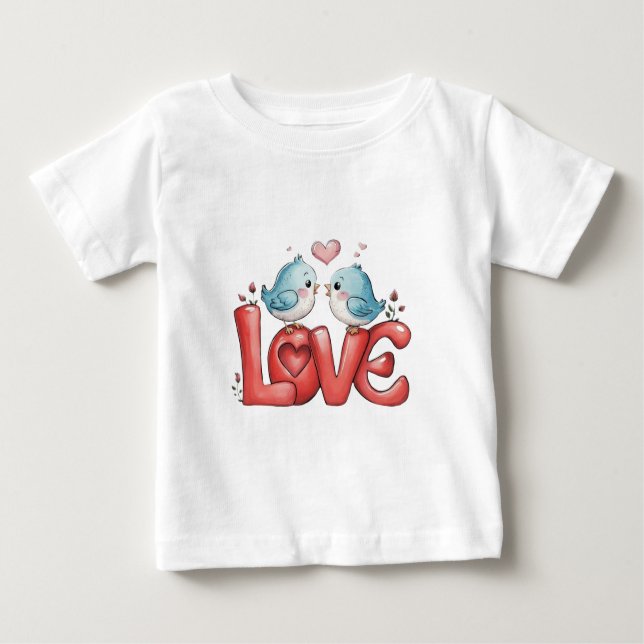 Camiseta Para Bebê Lovebirds A Little Love Two Hearts, One Song Love (Frente)
