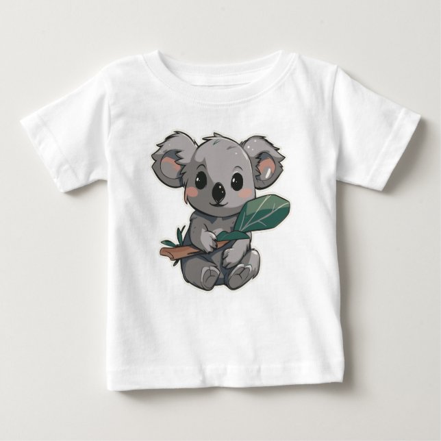 Camiseta Para Bebê Lovely design featuring cute koala holding a leaf (Frente)