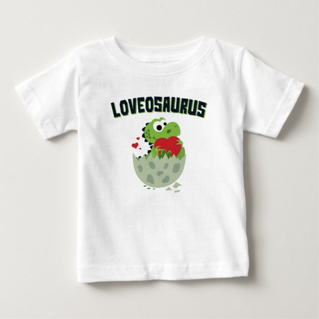 Camiseta Para Bebê Loveosaurus Dia de os namorados Dinossaur Dino Cut (Frente)