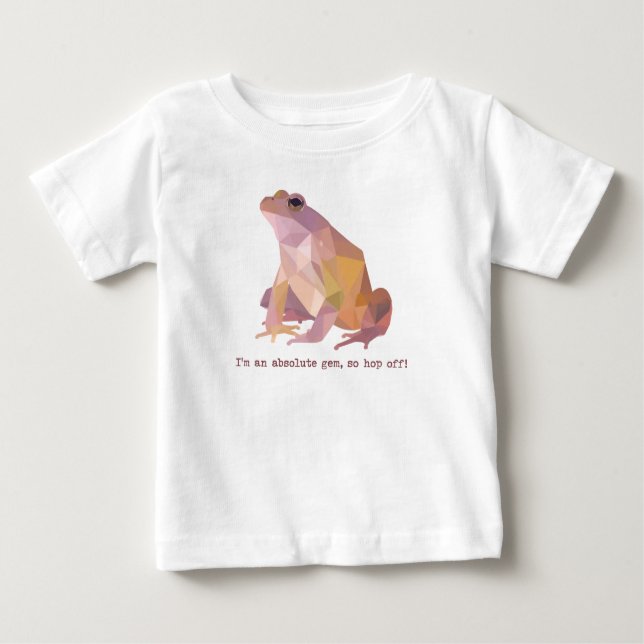 Camiseta Para Bebê Low Poly Frog “I’m an absolute gem” (Frente)
