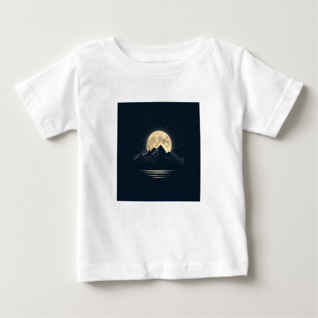 Camiseta Para Bebê Lua Cheia Sobre Montanhas - Shir Céu Noturno Cênic (Frente)