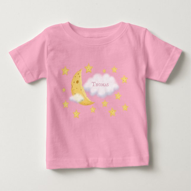 Camiseta Para Bebê Lua Cheirosa e Estrelas Cloud Personalizadas (Frente)