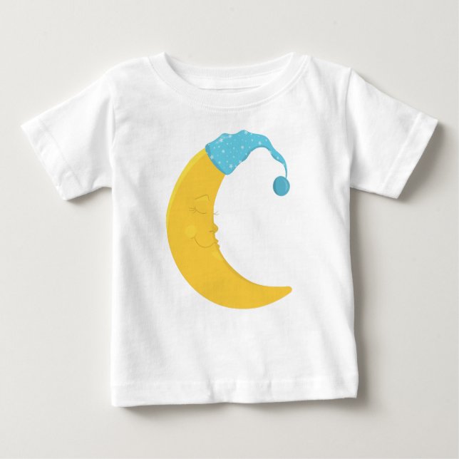 Camiseta Para Bebê Lua Dormindo, Lua Amarela, Lua Fresca, Bela Noite (Frente)