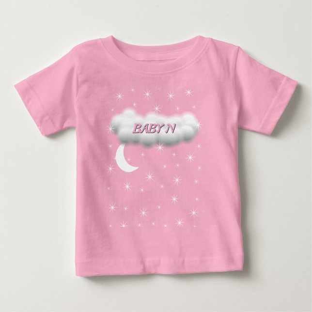 Camiseta Para Bebê Lua e estrelas bebê T-Shirt (Frente)