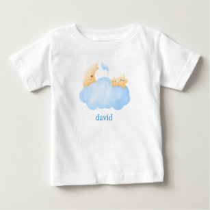 Camiseta Para Bebê Lua e estrelas personalizadas do bebê nas nuvens