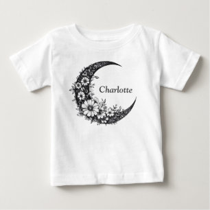 Camiseta Para Bebê Lua e Flores Arte com Nome Personalizável