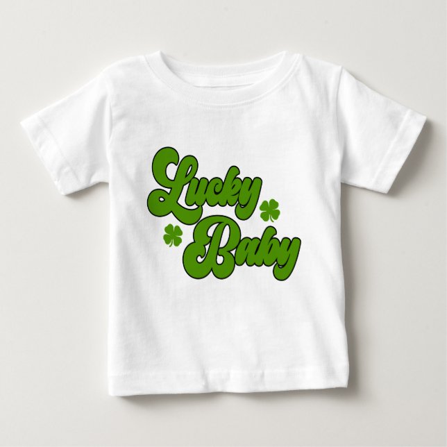 Camiseta Para Bebê Lucky Baby Retro 70's Green (Frente)