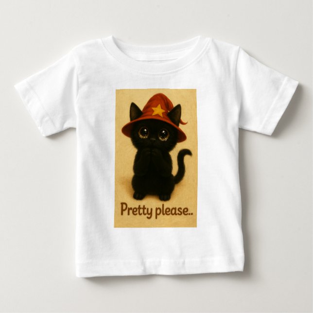 Camiseta Para Bebê Lucky Cat Emi – Kawaii Begging Pose Witch Cat (Frente)