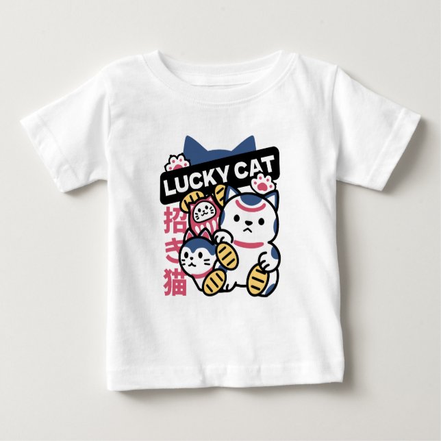Camiseta Para Bebê Lucky Cat Maneki Neko – Japanese Fortune Cat  (Frente)