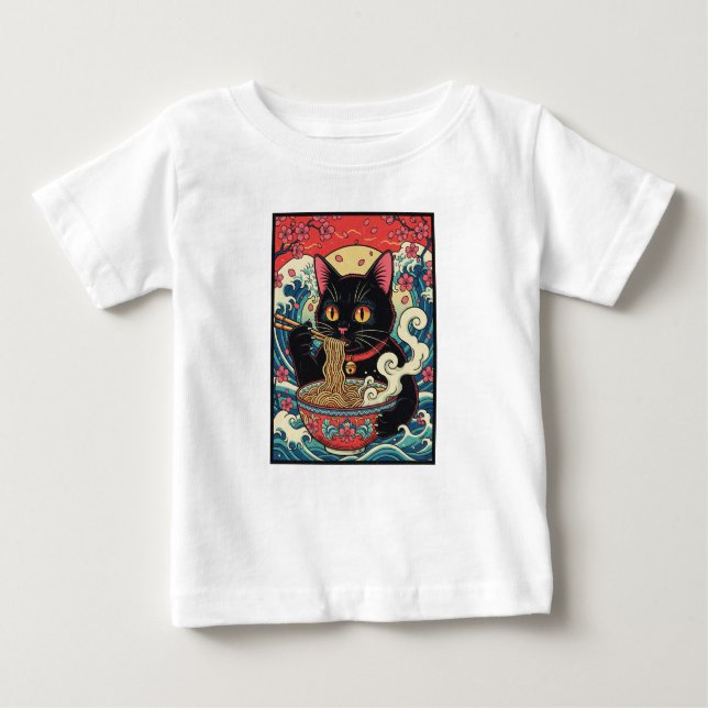 Camiseta Para Bebê Lucky Cat Ramen Noodle Art (Frente)