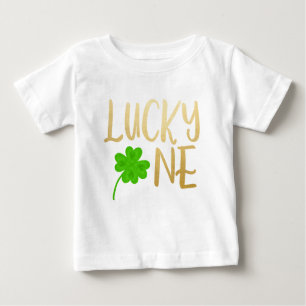 Camiseta Para Bebê Lucky One Rua. Dia dos Patricks Dourado Shamrock A