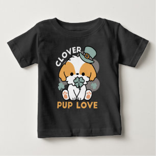 Camiseta Para Bebê Lucky Pup com Clover - Rua. Presente no Dia de Pat