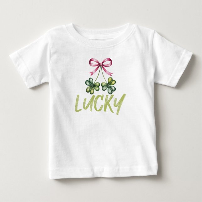 Camiseta Para Bebê Lucky St Patrick's Coquette Laço (Frente)