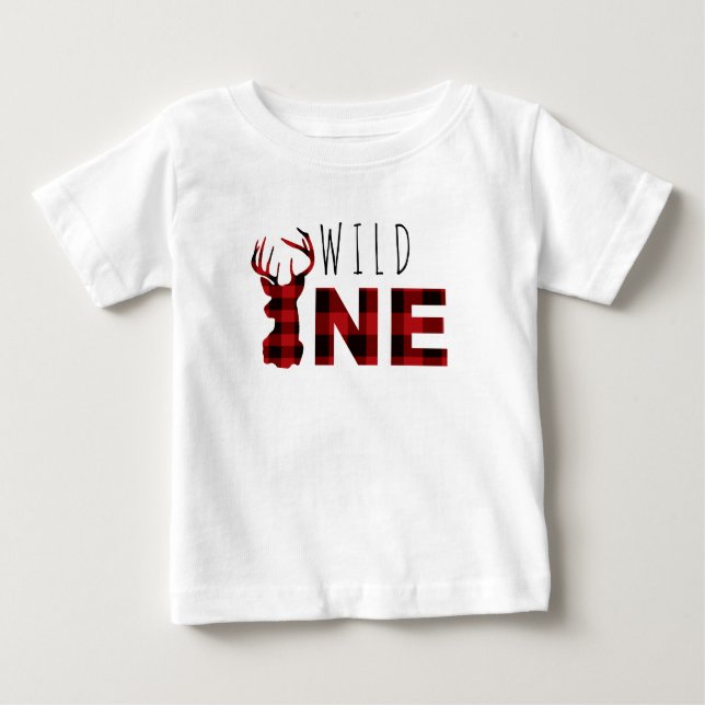 Camiseta Para Bebê Lumberjack Xadrez Wild One | Primeiro Aniversário (Frente)