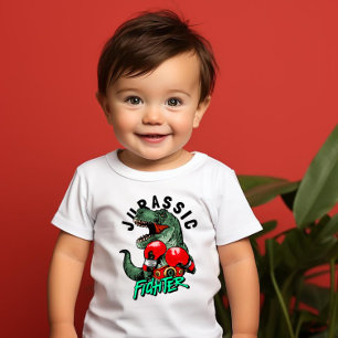Camiseta Para Bebê Lutador de Boxe Jurássico T-Rex Menino