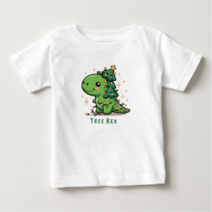 Camiseta Para Bebê Luz de Dinossauro de Natal Festa Engraçada Árvore