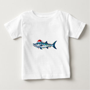Camiseta Para Bebê Luzes de Chapéu de Papai Noel de Peixe Wahoo Natal