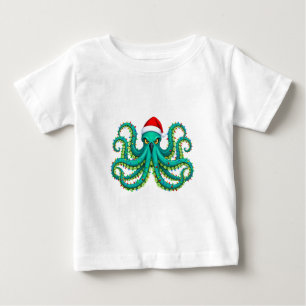 Camiseta Para Bebê Luzes de Natal de polvo brilhante para Oceano
