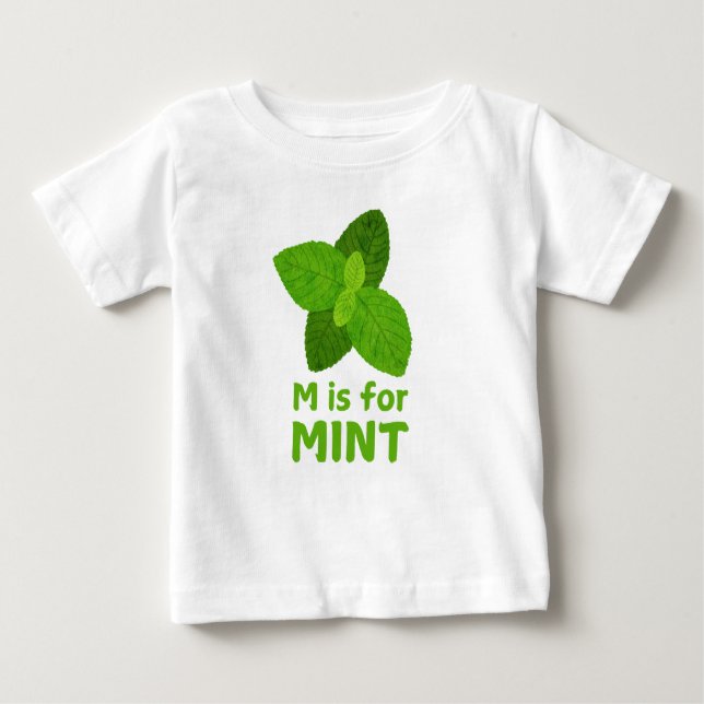 Camiseta Para Bebê M é para MINT Green Veggie Alphabet M (Frente)