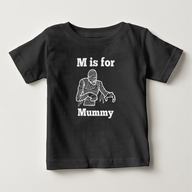 Camiseta Para Bebê M é para Mummy Halloween Horror Monster (Frente)