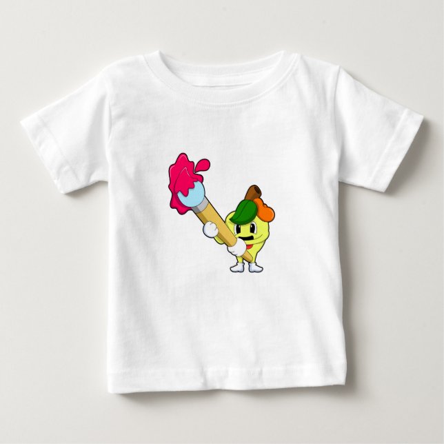 Camiseta Para Bebê Maçã como Pintor com Pintor (Frente)
