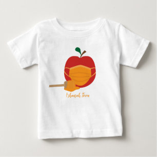 Camiseta Para Bebê Maçã e Mel com Máscara de Rosto Laranja