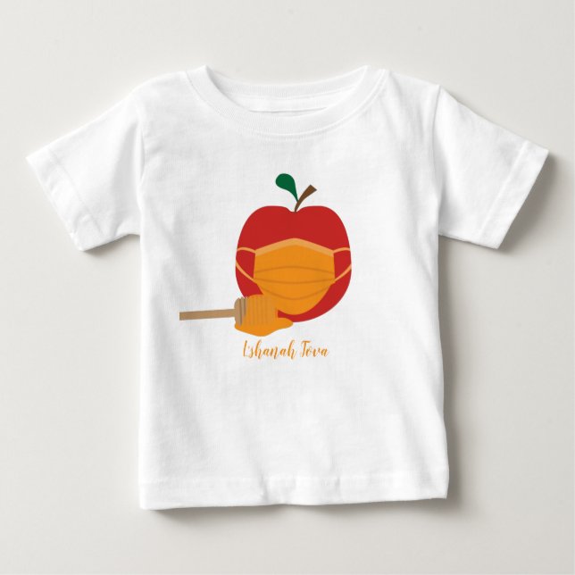 Camiseta Para Bebê Maçã e Mel com Máscara de Rosto Laranja (Frente)
