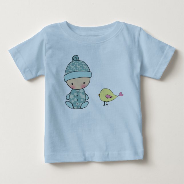 Camiseta Para Bebê Macacão de Bebê com Bebê e Pássaro Amarelo (Frente)
