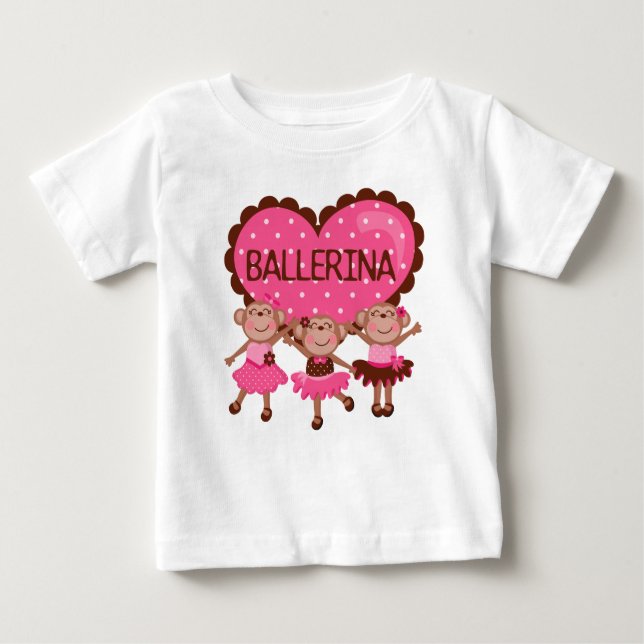 Camiseta Para Bebê Macacão de Bebê Menina Ballet de Macaco (Frente)