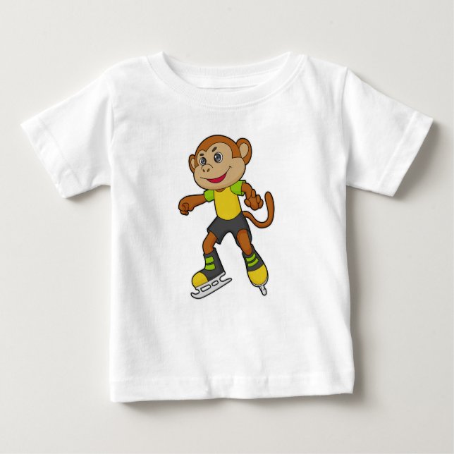 Camiseta Para Bebê Macaco a patinar gelo com skates de gelo (Frente)
