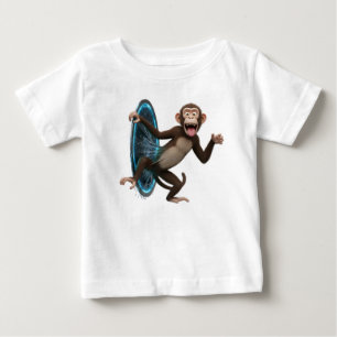 Camiseta Para Bebê Macaco Animado 3D Emergindo de Por Glowing Mágico