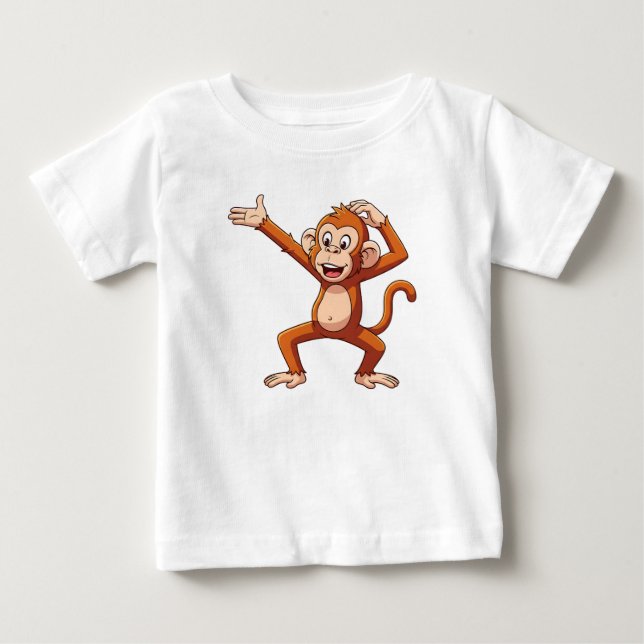 Camiseta Para Bebê Macaco Apresentando e Coçando a Cabeça (Frente)